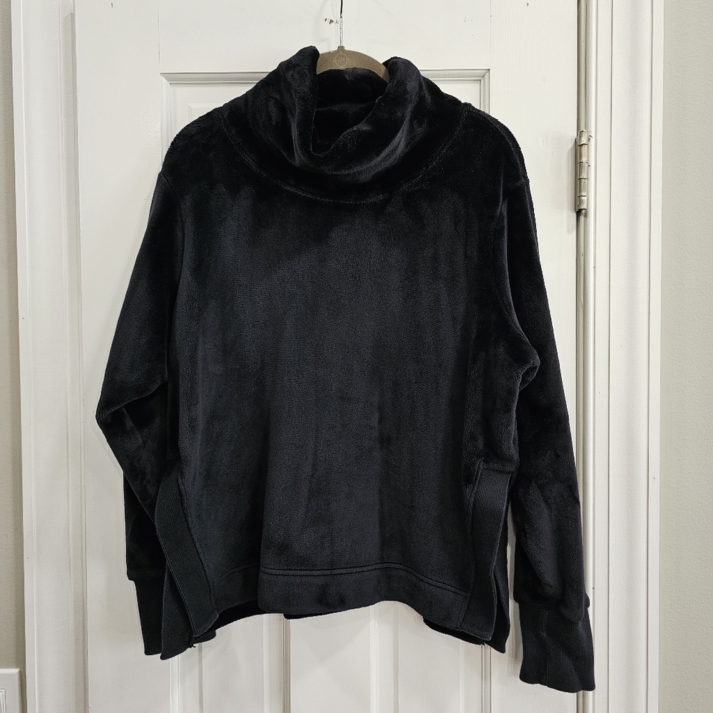 🖤 Athleta Sweater Sweatshirt Faux Fur Women Large Black Turtleneck Pullover M